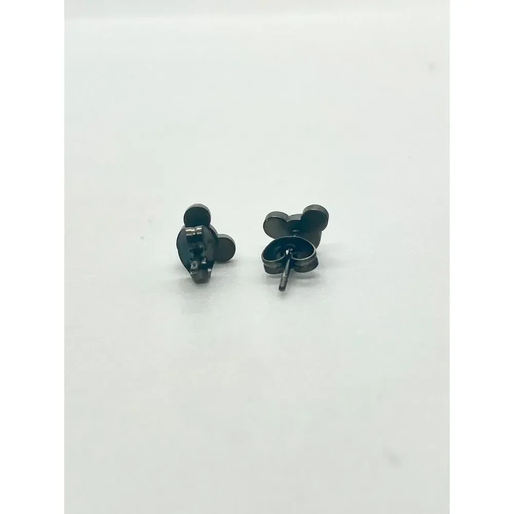 Black Stainless Steel Mickey Mouse Silhouette Stud Earrings